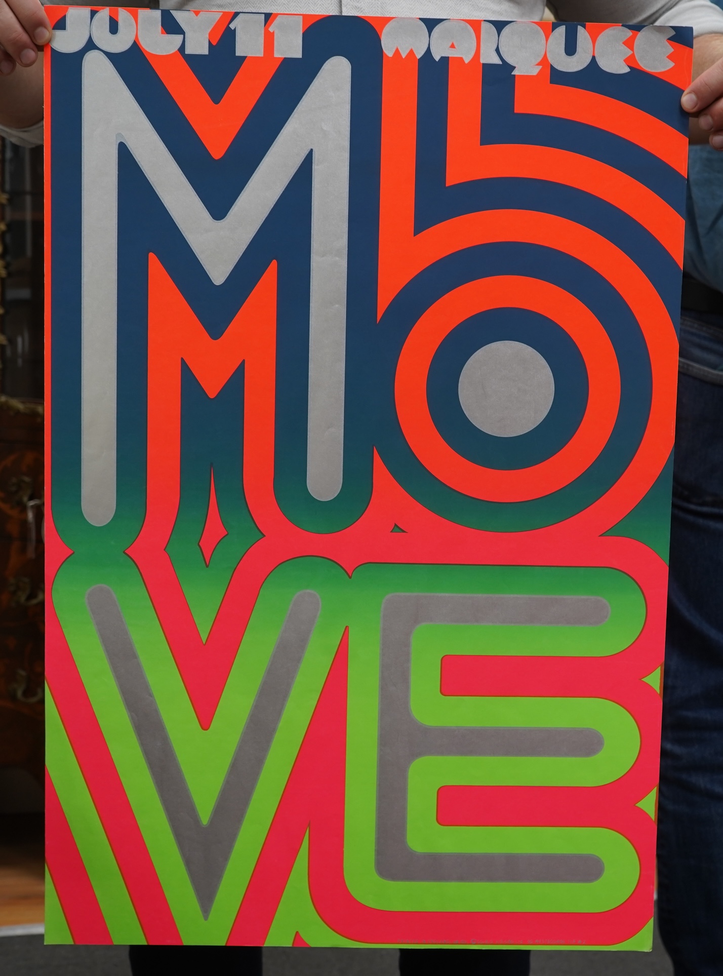 The Move interest; an unframed poster designed by Nigel Waymouth and Michael English for The Move at the Marquee Club, July 11th 1967, Hapshash & the Coloured Coat, printed in England, copyright Osiris Visions, 74 x 49cm
